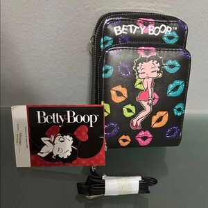 Betty Boop Black Crossbody Bag Colorful Lips Design NWT
